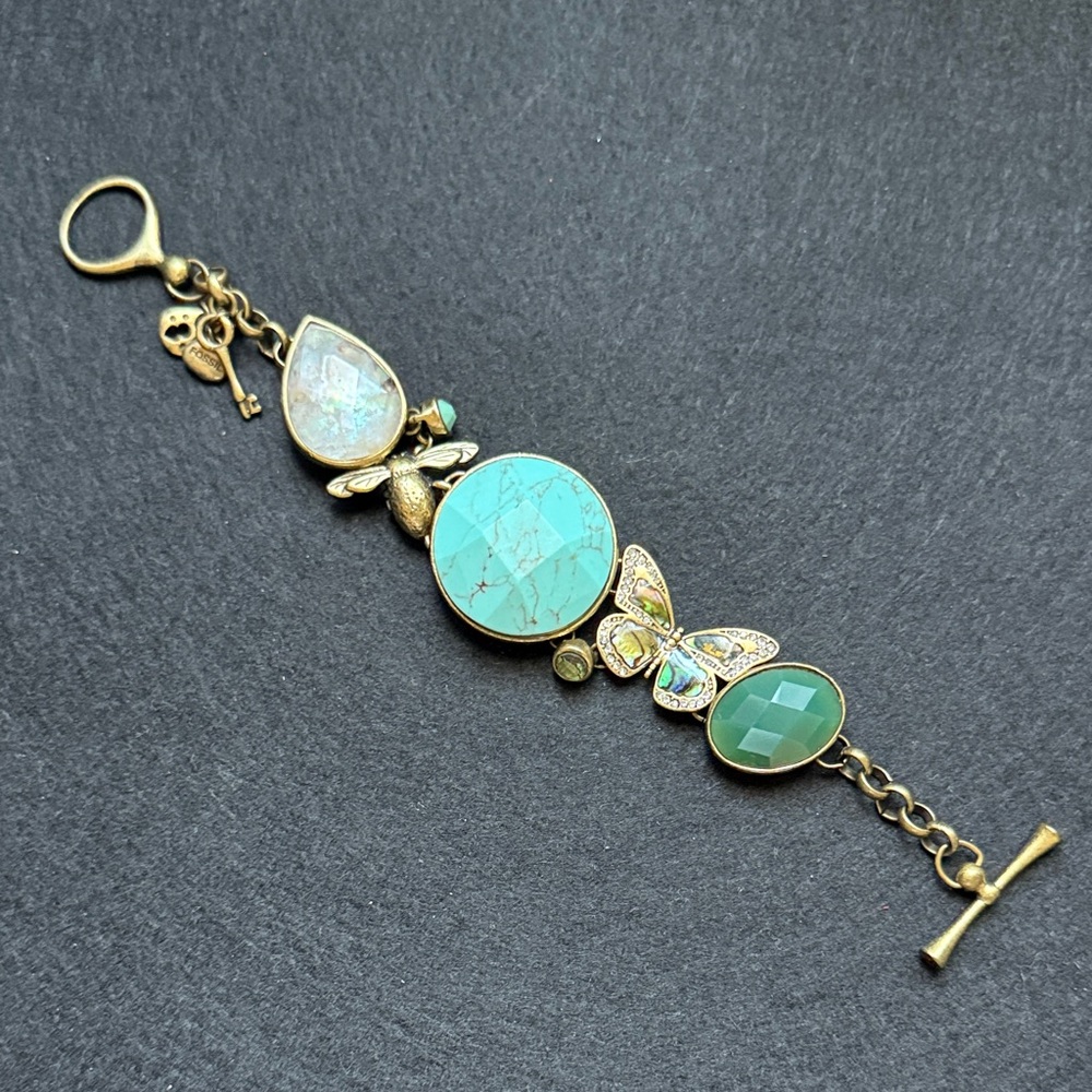 Fossil Gold and Turquoise Charm Bracelet